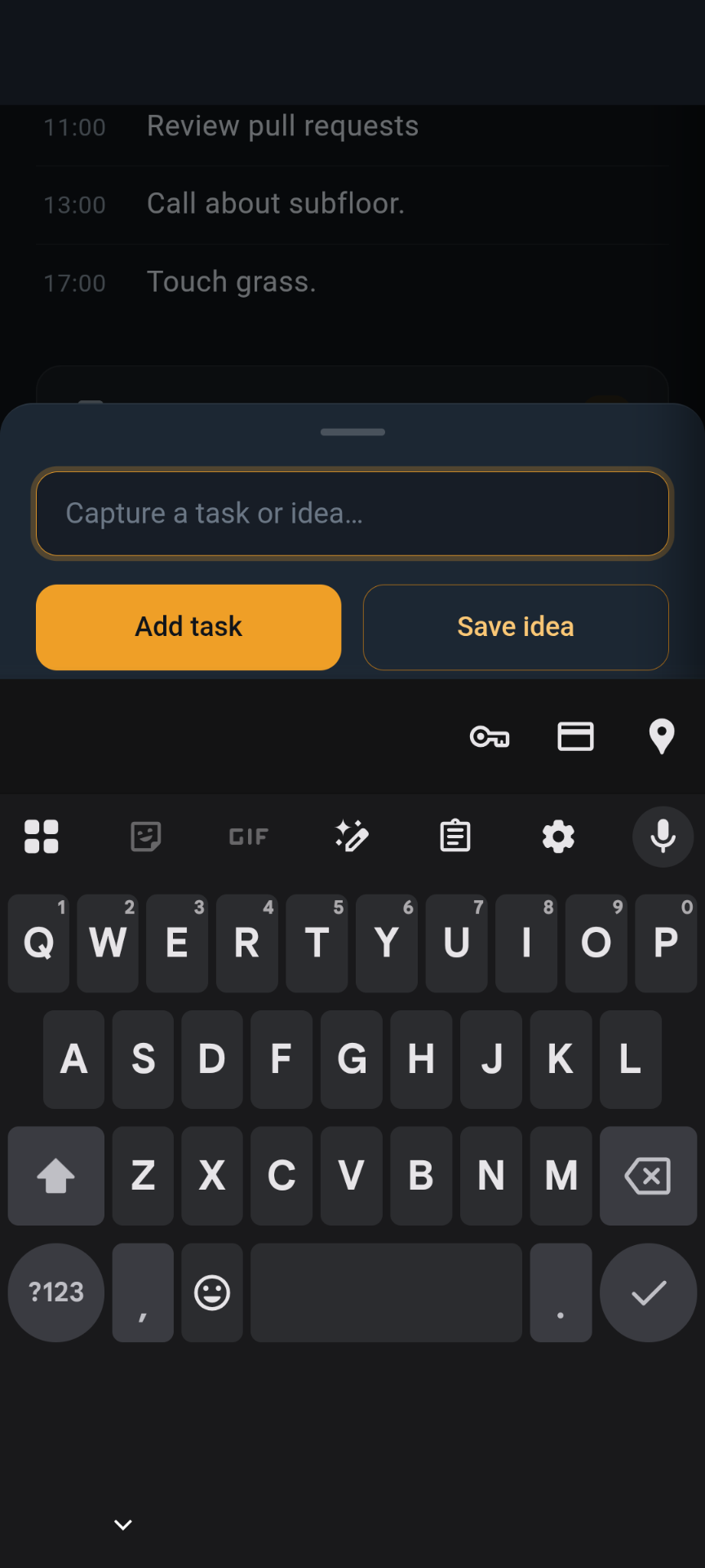 Capture sheet — add a task or an idea from one box