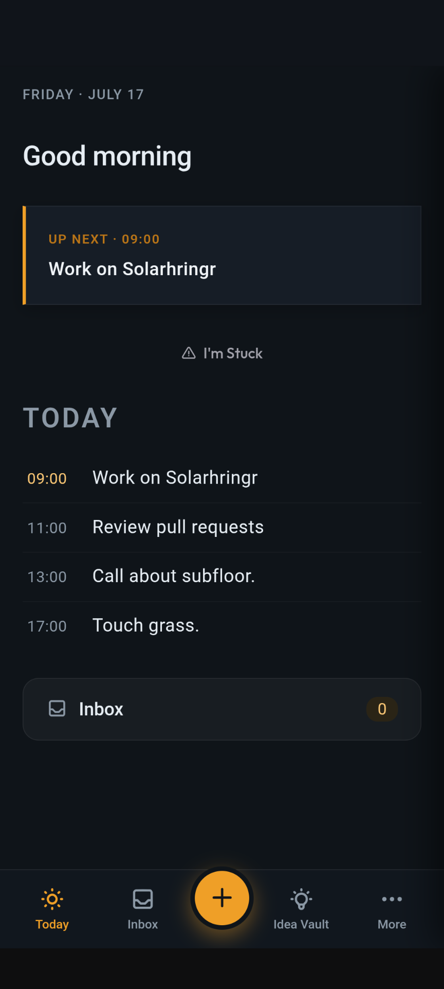 Solarhringr's Today screen on a phone