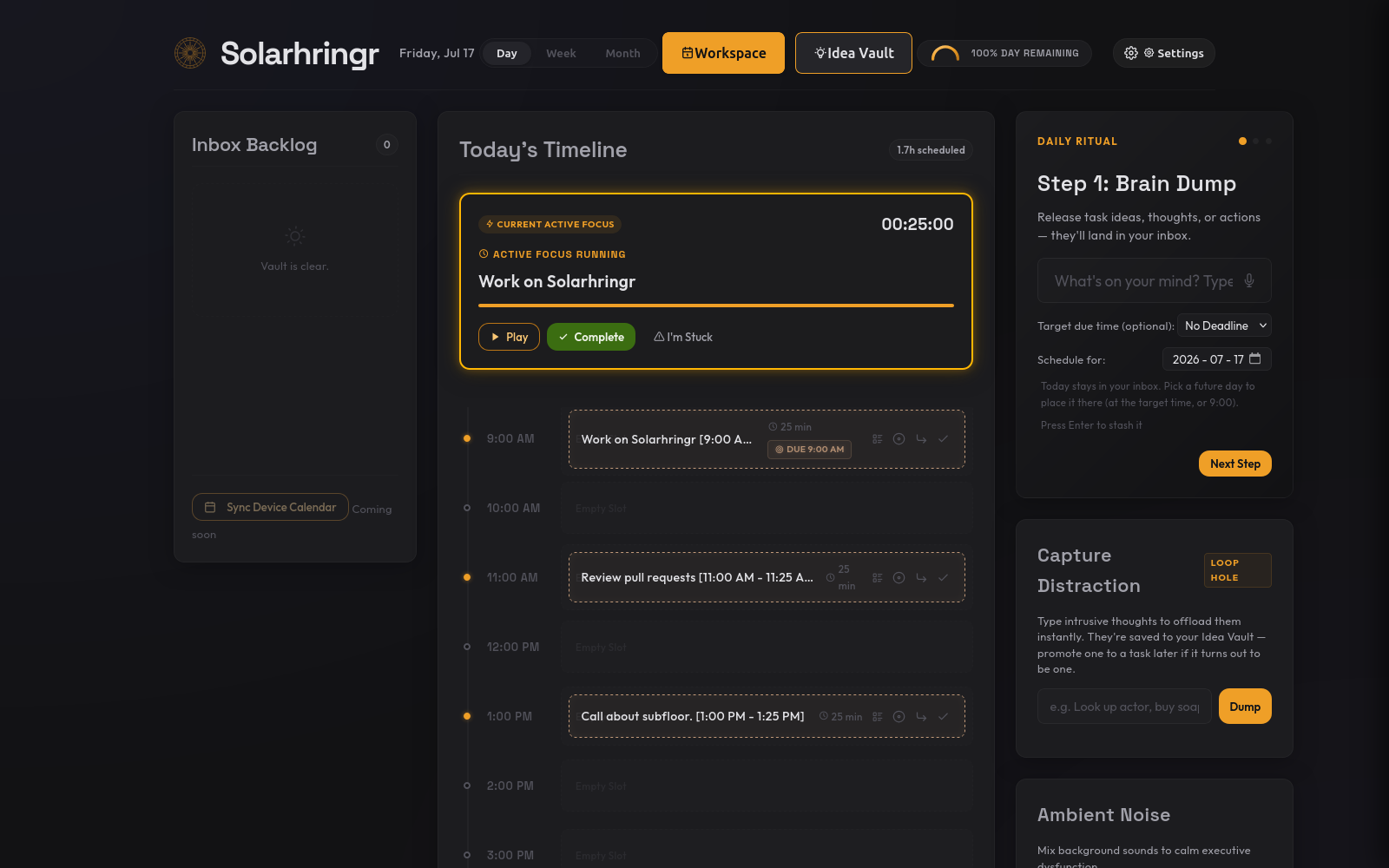 The desktop workspace — timeline and inbox